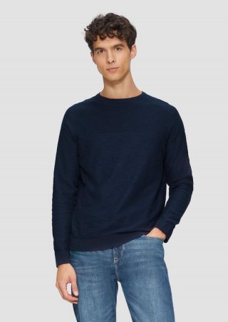 s.Oliver Raglan-Strickpullover mit Flammgarnstruktur - tiefblau