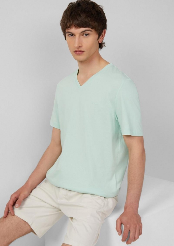 s.Oliver Jersey-T-Shirt mit V-Ausschnitt und Logo - minze