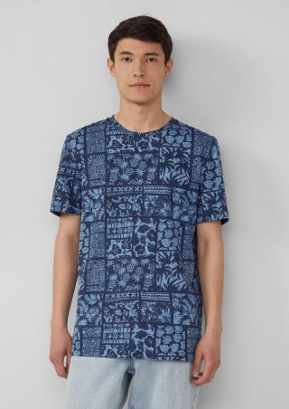 s.Oliver Baumwoll-T-Shirt mit All-over-Print - tiefblau