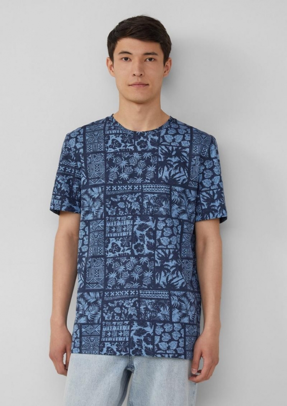 s.Oliver Baumwoll-T-Shirt mit All-over-Print - tiefblau