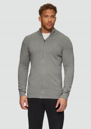 s.Oliver Strickjacke mit Stehkragen und Logo-Detail - graphit