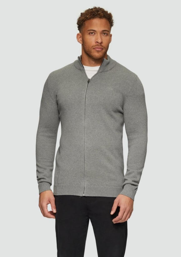 s.Oliver Strickjacke mit Stehkragen und Logo-Detail - graphit