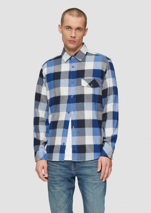 s.Oliver Regular Fit: Kariertes Flanellhemd mit Brusttasche - royalblau