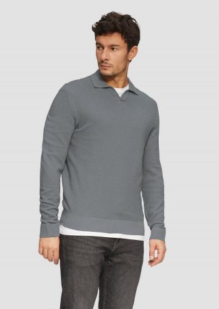 s.Oliver Strukturierter Strickpullover mit Polokragen - schiefergrau