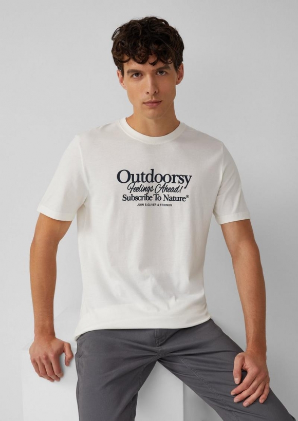 s.Oliver Baumwoll-T-Shirt mit Frontprint - weiß