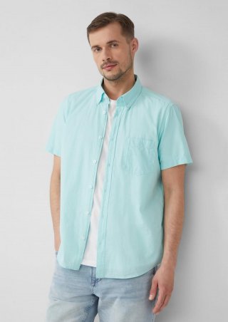 s.Oliver Regular Fit: Kurzarmhemd mit Struktur-Streifen und Button-Down-Kragen - minze