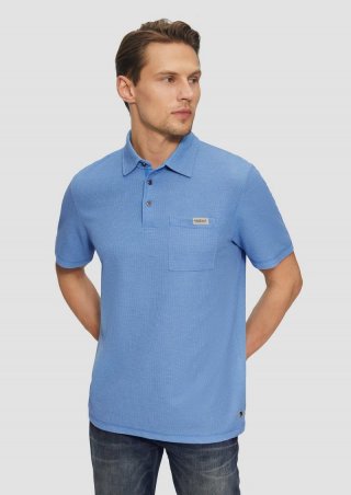 s.Oliver Poloshirt aus zweifarbigem Waffelpiqué mit Brusttasche - royalblau