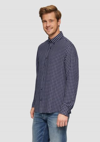 s.Oliver Regular Fit: Strukturiertes Baumwollhemd mit Button-down-Kragen - navy