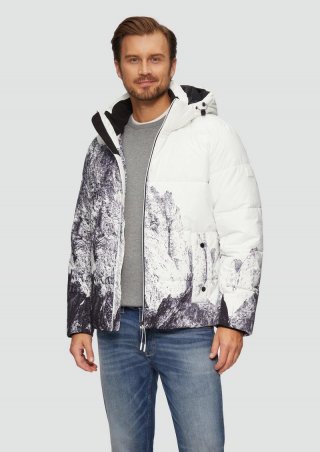 s.Oliver Gemusterte Pufferjacke mit abnehmbarer Kapuze - weiß