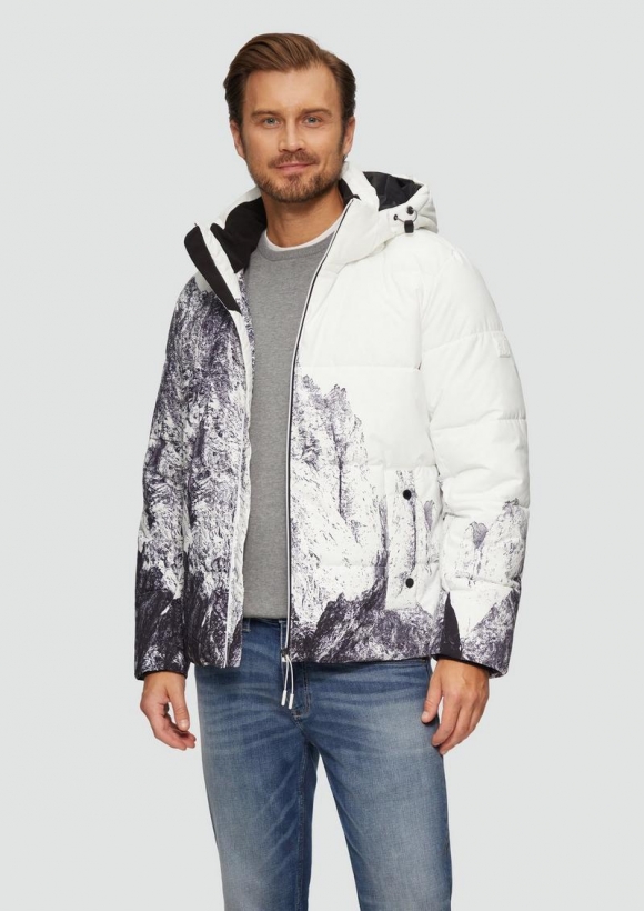 s.Oliver Gemusterte Pufferjacke mit abnehmbarer Kapuze - weiß