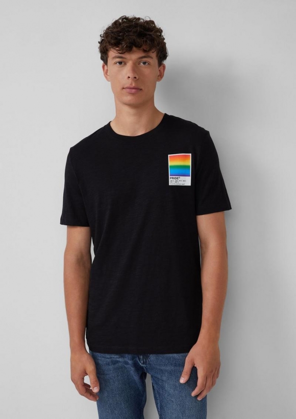 s.Oliver T-Shirt mit Pride-Motiv - schwarz