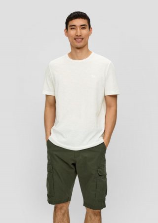 s.Oliver T-Shirt mit Flammgarn-Struktur und Logo-Print - weiß