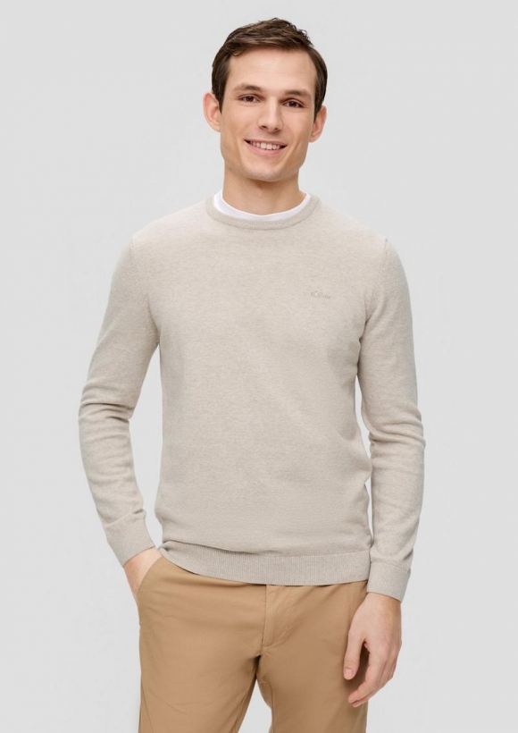 s.Oliver Strickpullover mit Logo-Stickerei - helles beige