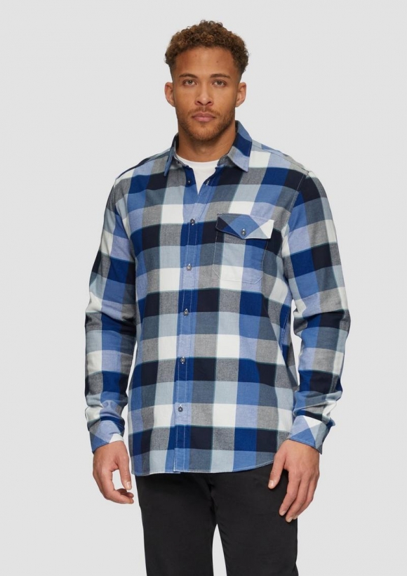 s.Oliver Regular Fit: Kariertes Flanellhemd mit Brusttasche - royalblau
