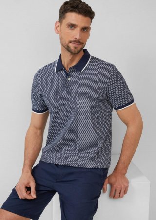 s.Oliver Piqué-Poloshirt mit Print und Kontrast-Details - tiefblau