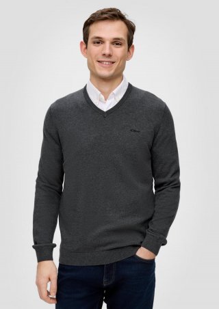 s.Oliver Strickpullover mit Logo-Stickerei - dunkelgrau