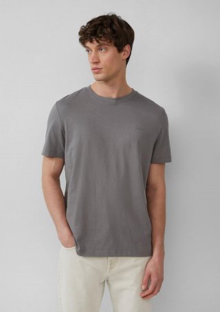 s.Oliver Baumwoll-T-Shirt mit Logo-Print - dunkelgrau
