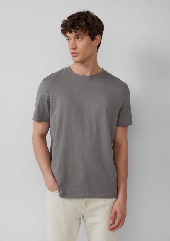 s.Oliver Baumwoll-T-Shirt mit Logo-Print - dunkelgrau