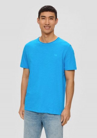 s.Oliver T-Shirt mit Flammgarn-Struktur und Logo-Print - türkis