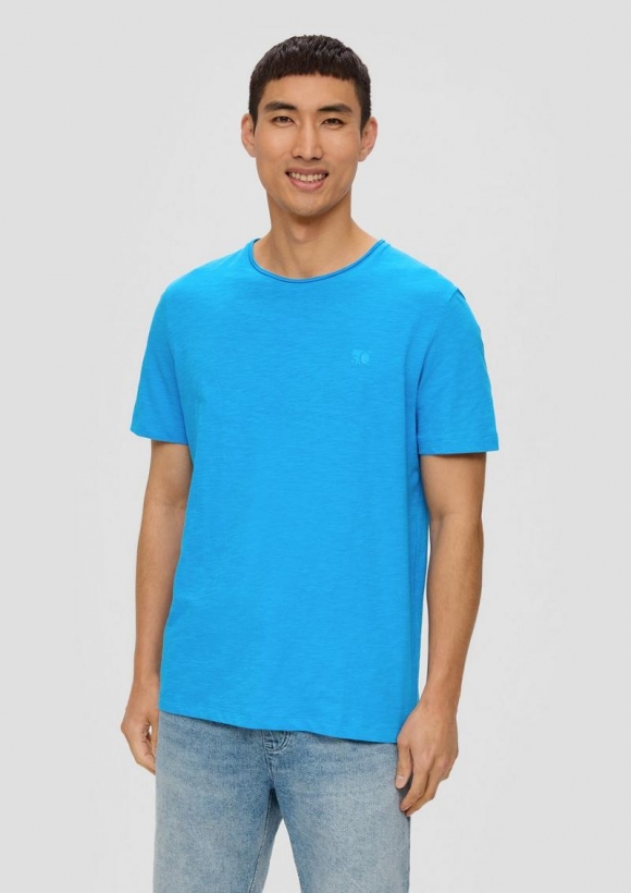 s.Oliver T-Shirt mit Flammgarn-Struktur und Logo-Print - türkis