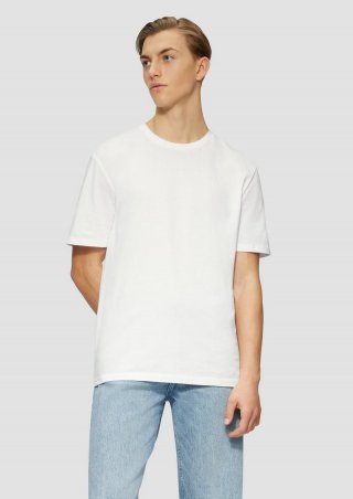 s.Oliver Basic Rundhals T-Shirt mit Logo-Druck - weiß