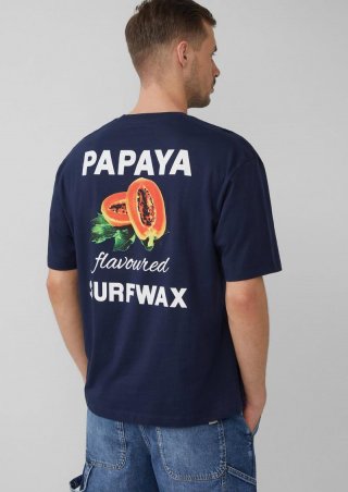 s.Oliver Baumwoll-T-Shirt im Relaxed Fit mit Front- und Rückenprint - tiefblau