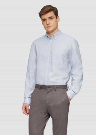 s.Oliver Tailored Fit: Elastisches Baumwollhemd mit Strukturmuster - navy