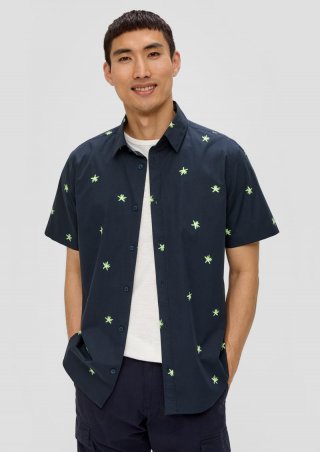 s.Oliver Kurzarmhemd im Slim Fit mit All-over-Print - navy