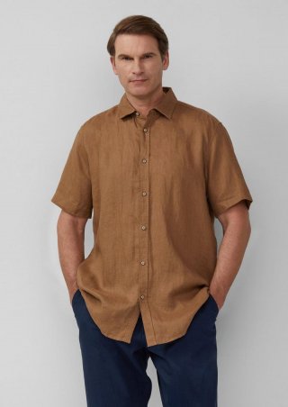 s.Oliver Regular Fit: Leichtes Kurzarmhemd aus 100% Leinen - sandstein