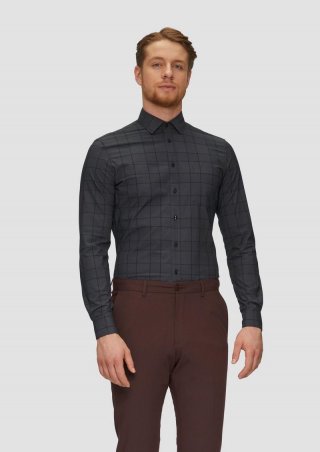 s.Oliver Tailored Fit: Kariertes Hemd aus Baumwollstretch - dunkelgrau