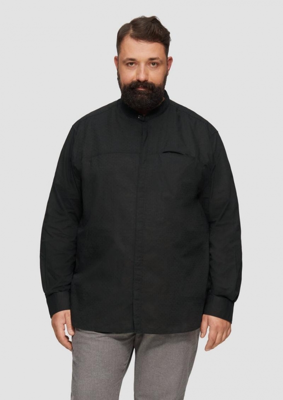 s.Oliver Regular Fit: Leichtes Baumwollhemd mit Struktur - schwarz