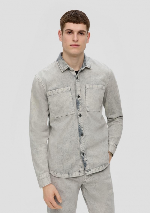 s.Oliver Denim-Hemd mit Brusttaschen - hellgrau