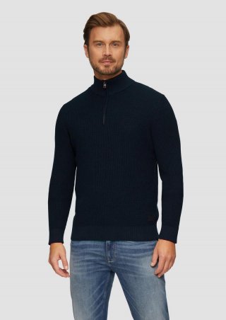 s.Oliver Strukturierter Strickpullover mit Troyerkragen - navy