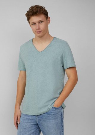 s.Oliver Gewaschenes T-Shirt mit Rollkante in Melange-Optik - salbeigrün