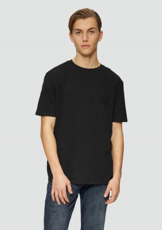s.Oliver Rundhals T-Shirt in Strukturjersey - schwarz