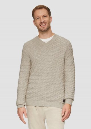 s.Oliver Strukturierter Pullover mit V-Ausschnitt - helles beige