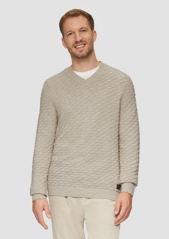 s.Oliver Strukturierter Pullover mit V-Ausschnitt - helles beige