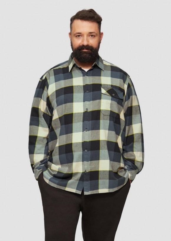s.Oliver Regular Fit: Kariertes Flanellhemd mit Brusttasche - schiefergrau