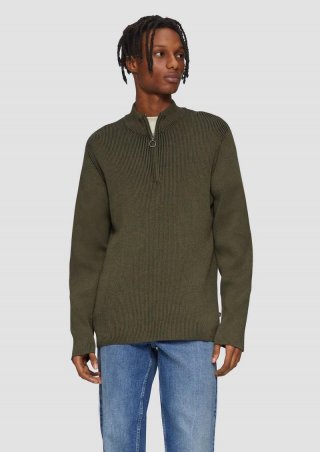 s.Oliver Strickpullover mit Reißverschluss und Rippstruktur - olivgrün