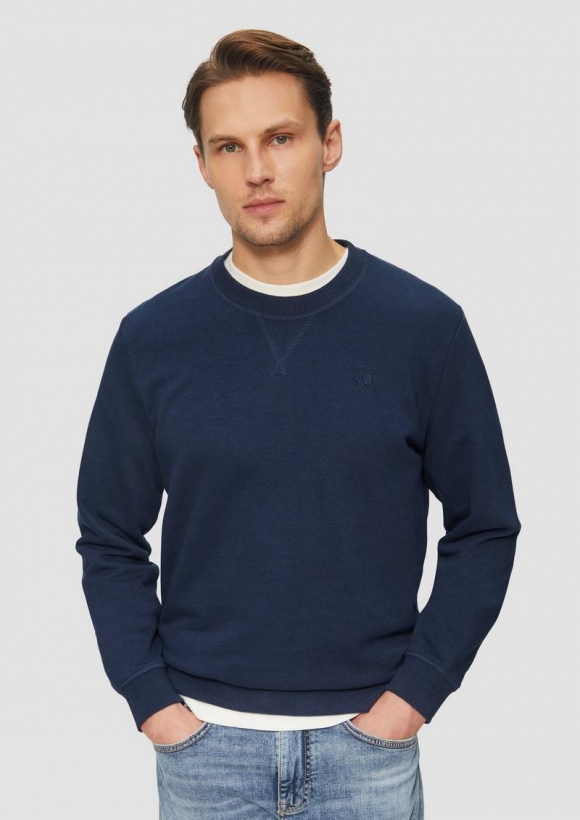 s.Oliver Crew Neck-Sweatshirt aus Baumwollmix mit Logo-Stickerei - tiefblau