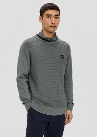s.Oliver Strickpullover mit Jersey-Ärmeln - grau meliert