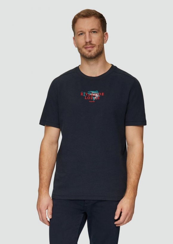 s.Oliver T-Shirt mit Stickerei aus Waffeljersey - navy