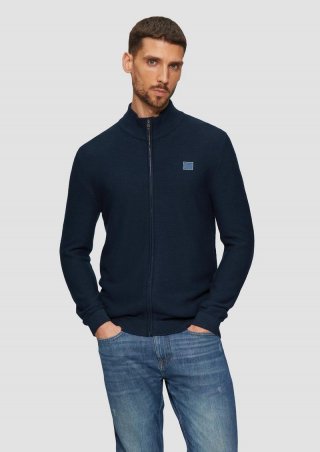s.Oliver Strukturierte Strickjacke mit Logo-Patch - navy