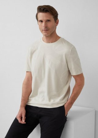 s.Oliver Jacquard-T-Shirt mit floraler Struktur - wollweiß