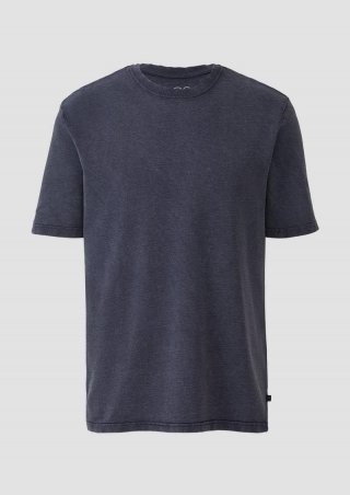 s.Oliver Gewaschenes T-Shirt mit Flammgarnstruktur - tiefblau