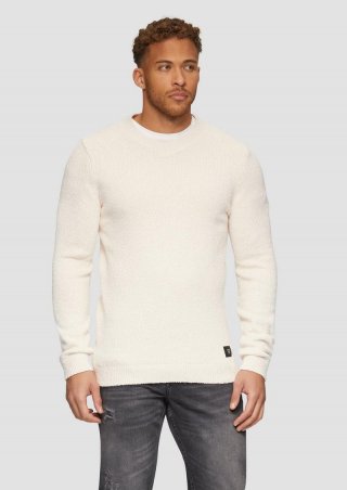 s.Oliver Strukturierter Baumwollpullover mit V-Ausschnitt - helles sand