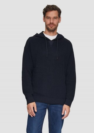 s.Oliver Gestrickter Relaxed-Fit-Hoodie im Fabricmix - navy