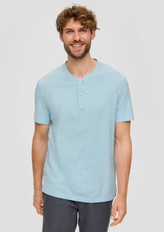s.Oliver Meliertes T-Shirt mit Henley-Ausschnitt - pastelltürkis