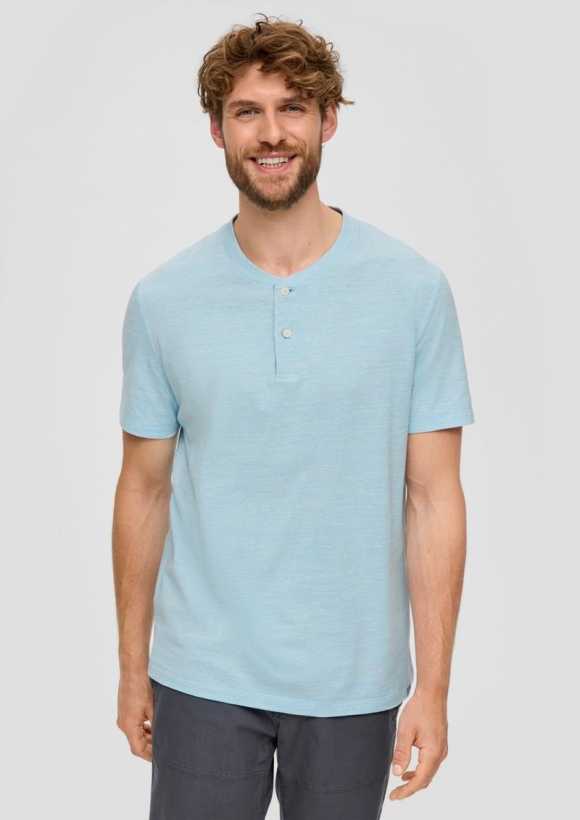 s.Oliver Meliertes T-Shirt mit Henley-Ausschnitt - pastelltürkis