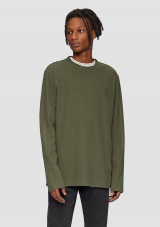 s.Oliver Longsleeve mit Rippstruktur und Logostickerei - olivgrün